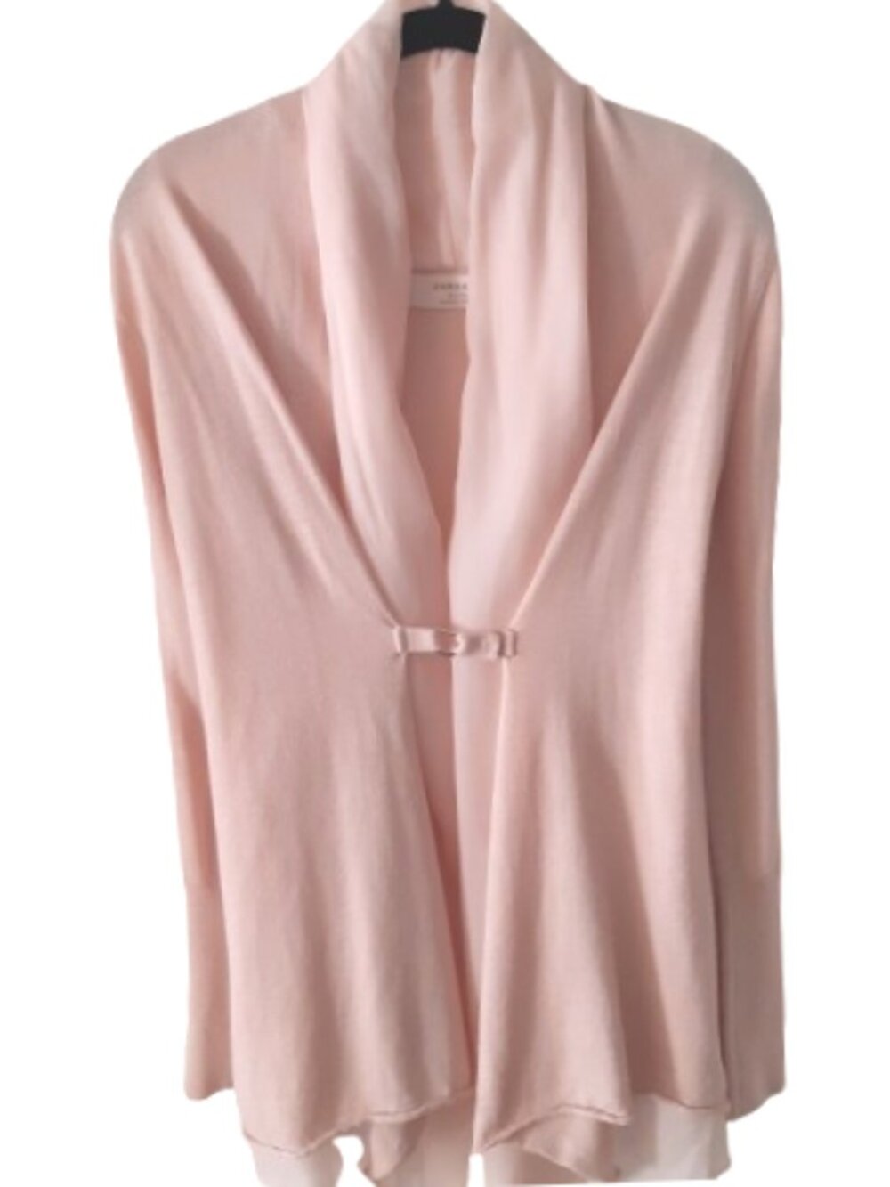 *NWOT Zara Rayon Knit Chiffon Shawl Collar Cardigan Soft Ballet Pink Medium - Picture 2 of 11